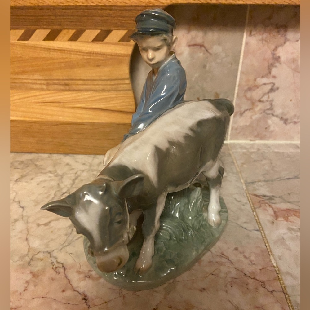 The Royal Copenhagen 772 Vintage Boy & Cow Porcelain Figurine